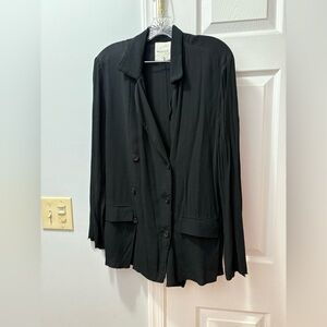 Avec Les Filles Black Double-Breasted Soft Relaxed Fit Blazer With Frayed Hem